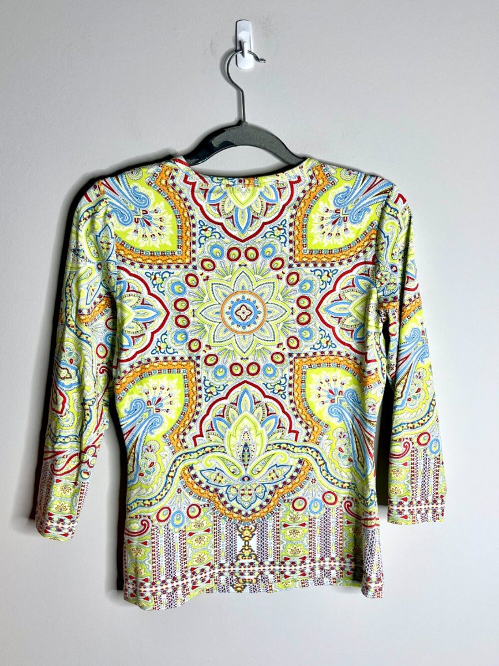 J. McLaughlin Catalina Cloth Vibrant Colorful Boho Print Preppy Top 3/4 Sleeve - Picture 5 of 5